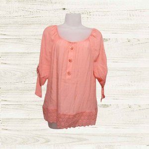 Unique spectrum womens top blouse size XL raglan sleeves coral pink NWOT